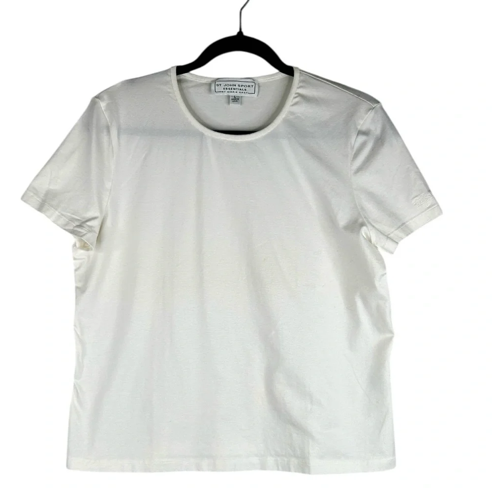 St.‎ John Sport White Classic Cotton Spandex Blend Short Sleeve Top Size Large